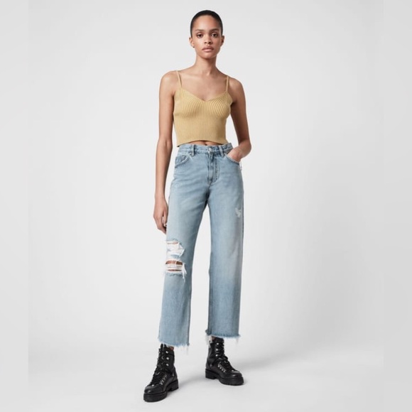 All Saints Denim - AllSaints April High Waist Frayed Boy Straight Leg Jeans